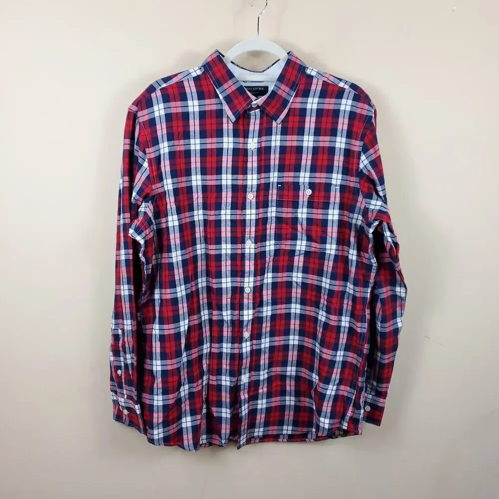 Banana Republic Plaid Standard Fit Button Up Shirt Size L